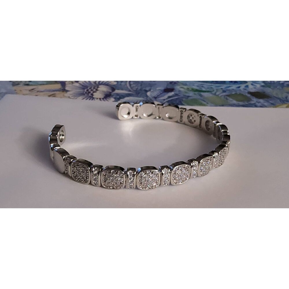 CERTIFIED 3Ct. Round Pave Genuine Moissanite Diamond Cuff Style Bracelet - Picture 2 of 9